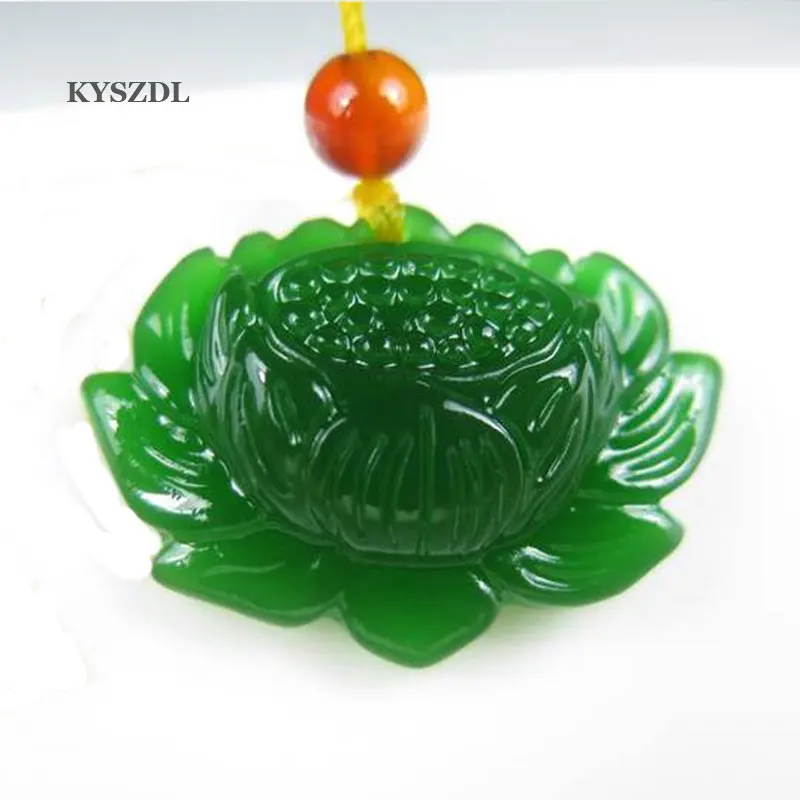 KYSZDL натуральный зеленый Hetian YU Снежный Лотос кулон модный цветок камень ожерелье