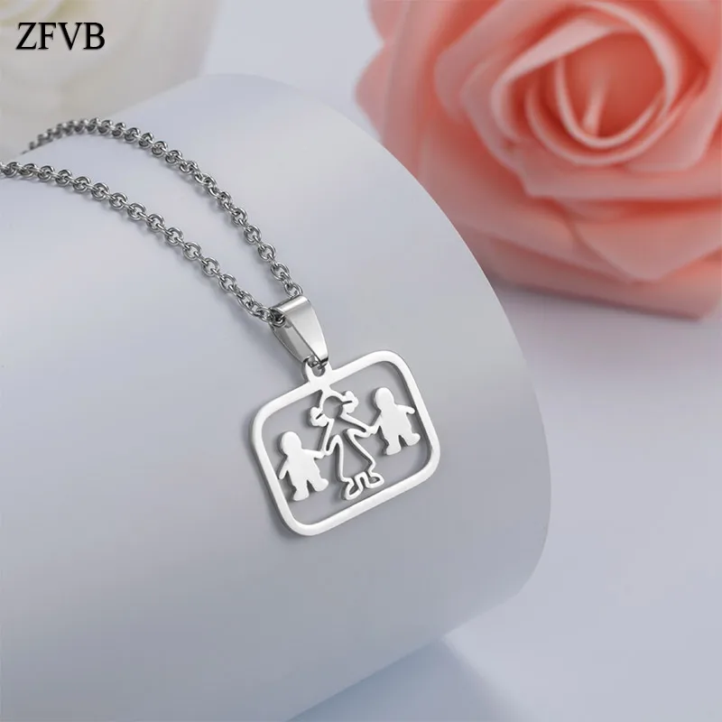 ZFVB Мода Для женщин глины кристалл девочек Ожерелья из нержавеющей стали Семья