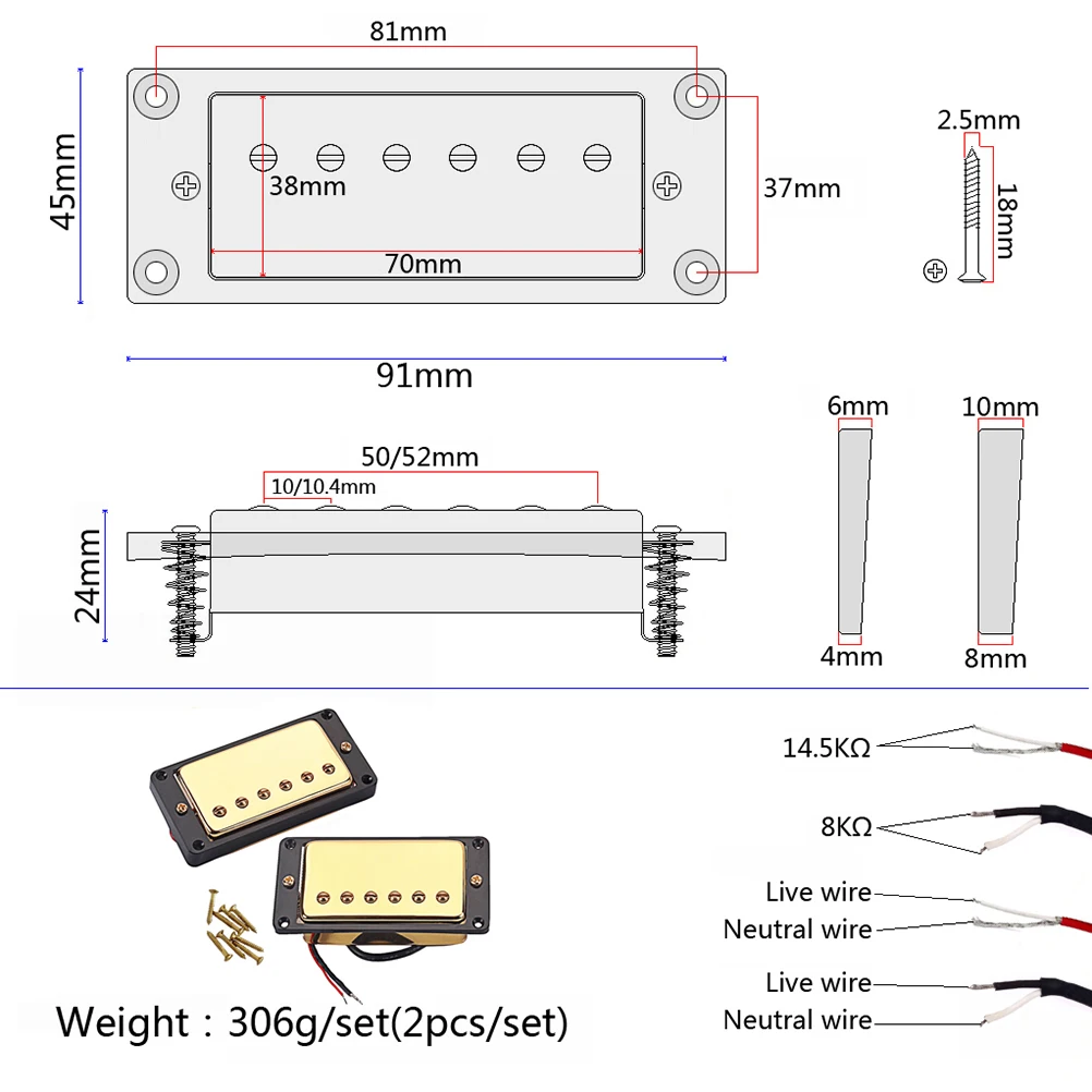 Humbucker металлический Прочный высококачественный загруженный набор пикапов