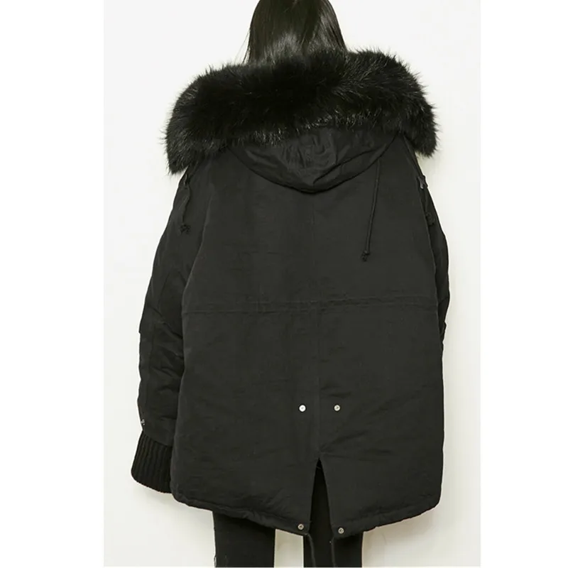 

winter woman coats big fur collar irregular thick warm cotton jacket fashion short black hooded outwear cotton jacket Female
