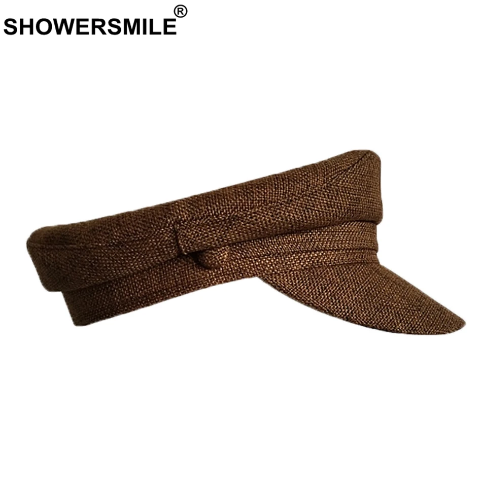 SHOWERSMILE, военная Кепка, женская, черная, хлопок, лен, плоский верх, шляпа, женская, Классическая, однотонная, пекарская Кепка, весенняя, женская, Матросская, армейская Кепка s
