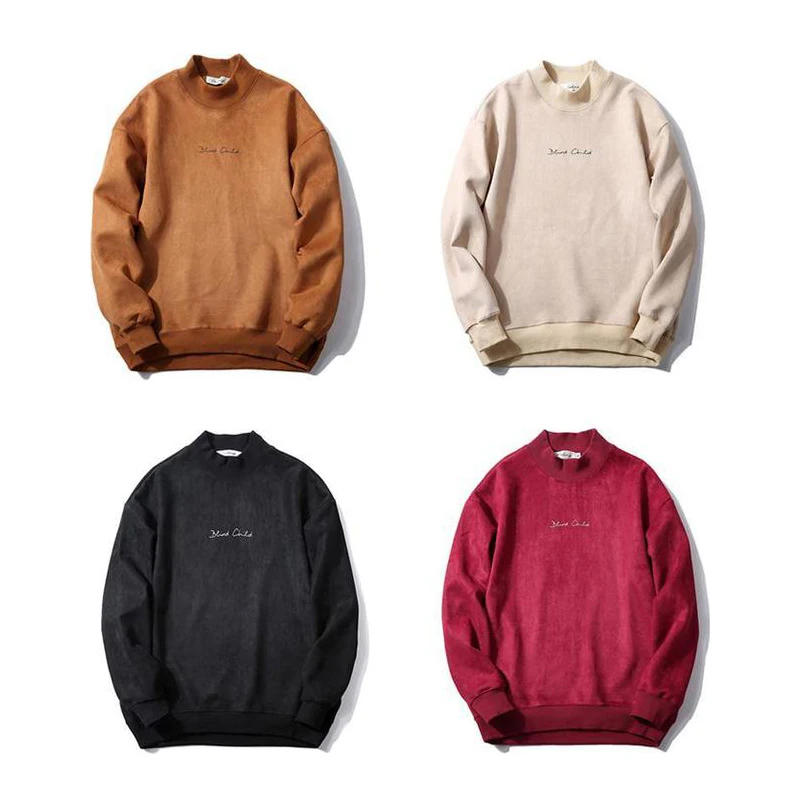 Мужские замшевые пуловеры с круглым вырезом повседневные длинными рукавами и в