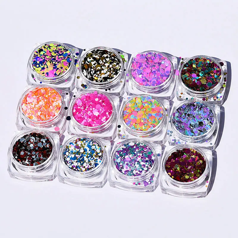 

Round Shape Confetti Nail Glitter Sequins 1mm 2mm 3mm Mixed HOLO Nail Paillette Glitter 12jar/set Nail Art Decoration