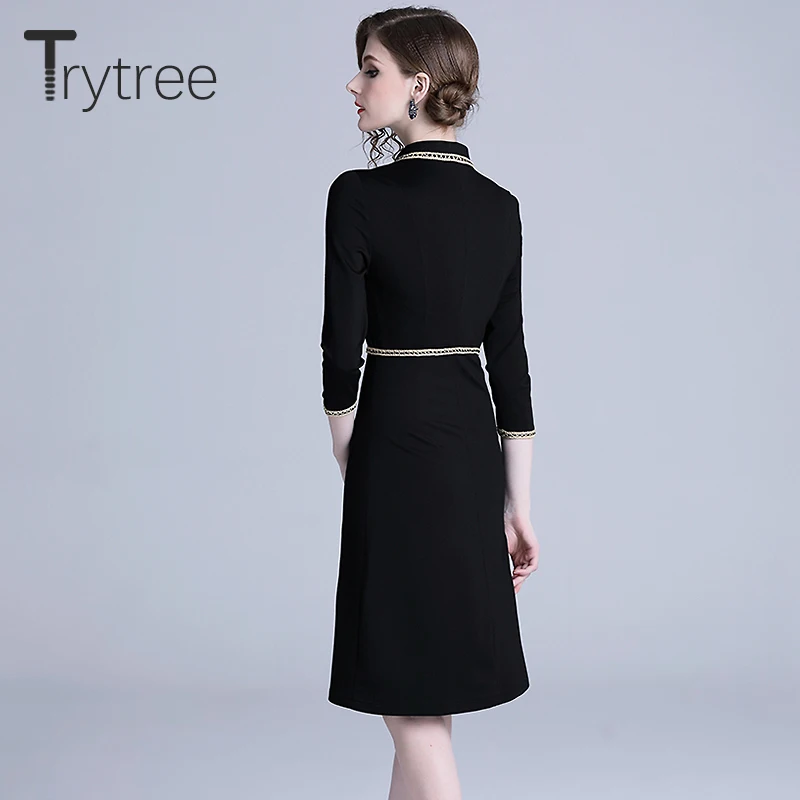 Осеннее платье Trytree элегантное лоскутное из полиэстера с оборками и отложным