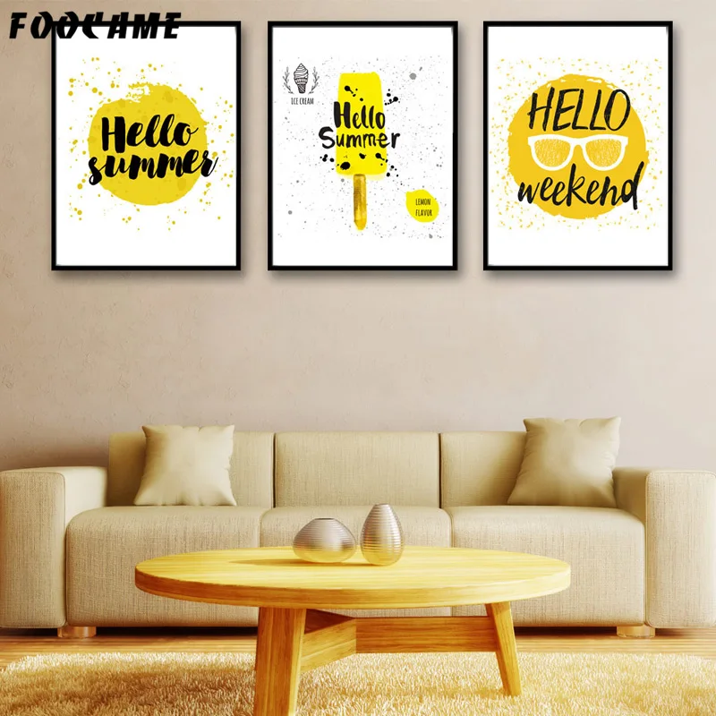 Фон с изображением букв мороженого желтые постеры и принты Художественная