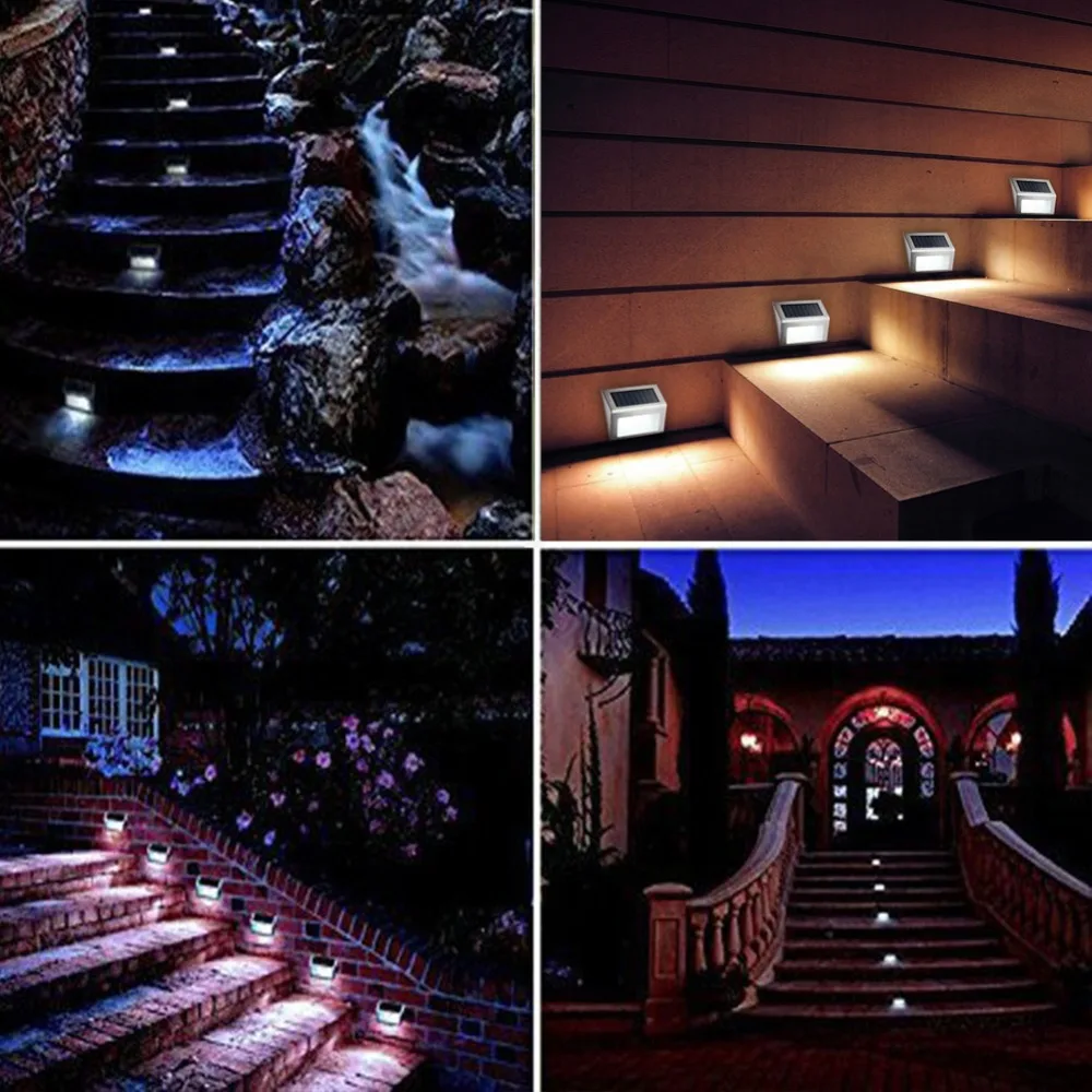 

3 LED Stainless Steel Outdoor Waterproof Solar Lights Garden Pathway Stairs Lamp LED Lights Solar Panel Wall Lamp Stair Lighting