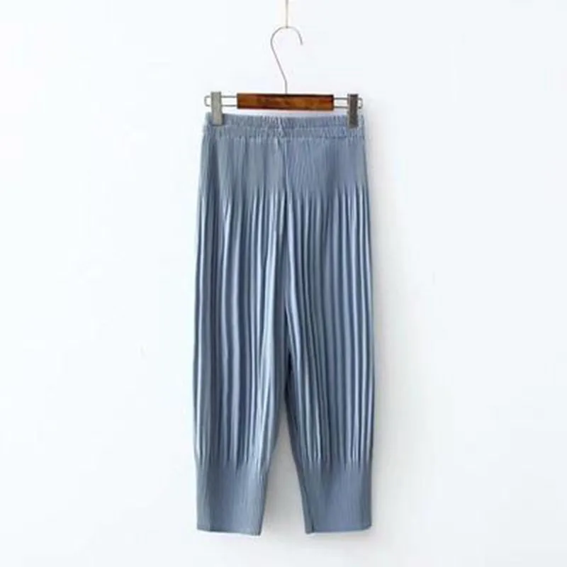 Pleated Plus Size 5XL Summer Calf-length Pants Thin Chiffon Pants Womens High Waist Slim Ladies Trousers Elastic Waist PantsA342