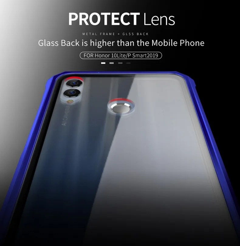Honor 10 Lite чехол, роскошный металлический бампер для huawei Honor V20 8X MAX P Smart2019, противоударный чехол для huawei Nova 4, стеклянный чехол