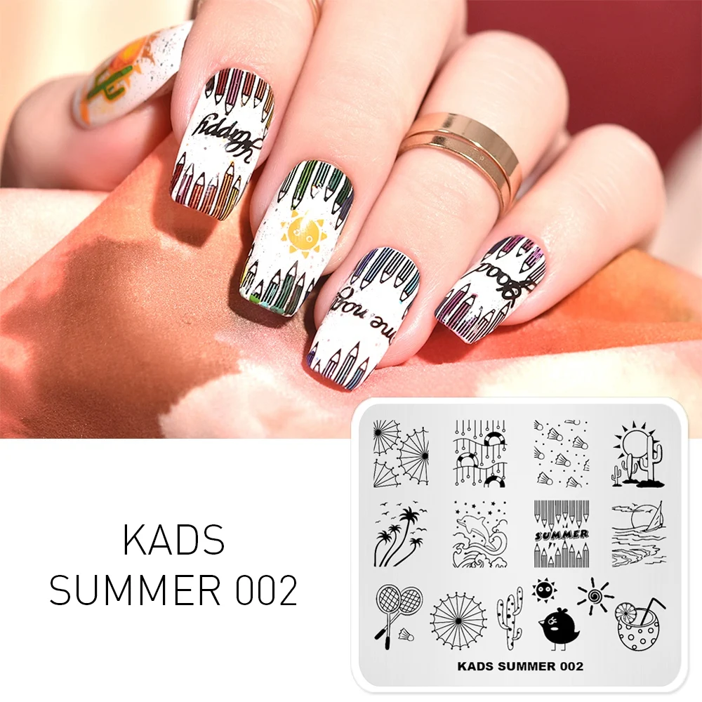 Пластины для стемпинга KADS с изображением дельфина и пляжа пластины нейл-арта