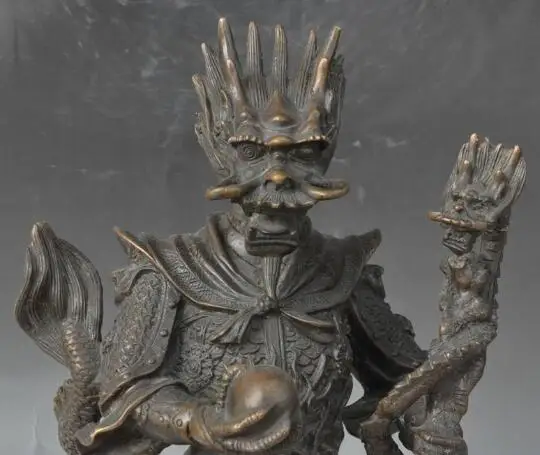 S01549 8&quotChina Folk myth Bronze Stand Dragon King Lord Rain God Long Wang Buddha Statue | Дом и сад