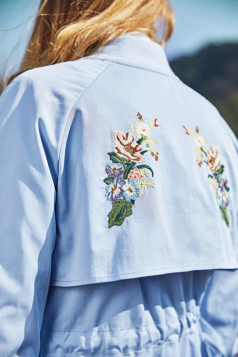 ARTKA новая весенняя женская цветочная вышивка шнурок тонкая талия длинный Тренч полный рукав однобортное пальто WA10381C