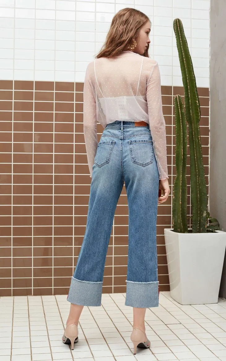 Vero Moda джинсы женские осенние укороченные джинсы с высокой талией и широкими манжетами | 318349546