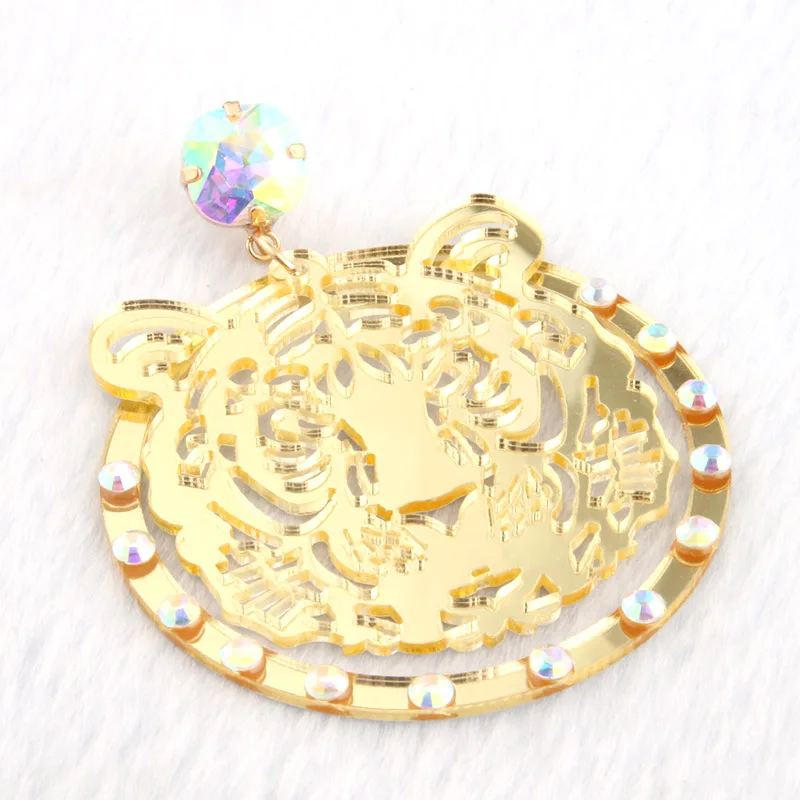 Серьги с головой тигра NeeFu WoFu большие полимерные серьги со стразами длинные