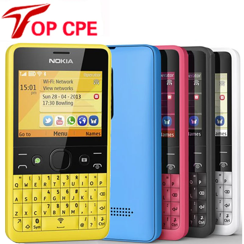 Восстановленный Nokia Asha 210 разблокированный GSM 2,4 ''две sim-карты 2MP QWERTY клавиатура только английский мобильный телефон