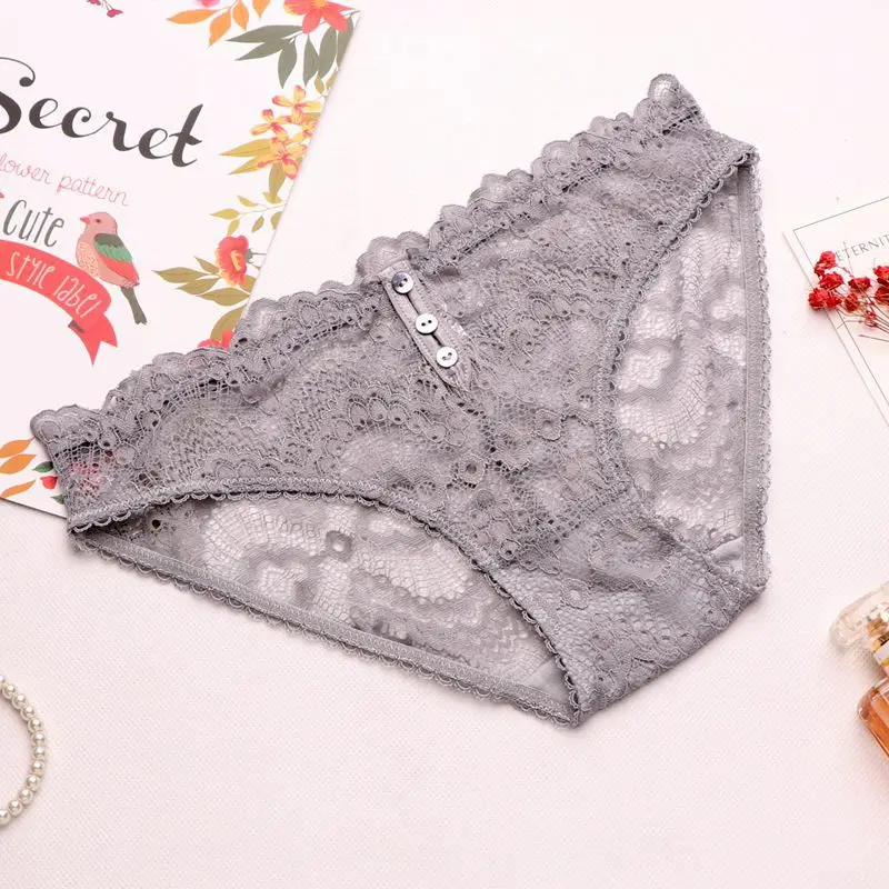 gray SP& CITY, летнее сексуальное нижнее белье, женское, кружевное, с вышивкой, на пуговицах, трусы, прозрачные, одноцветные, трусики, стринги, бесшовное белье - Цвет: gray