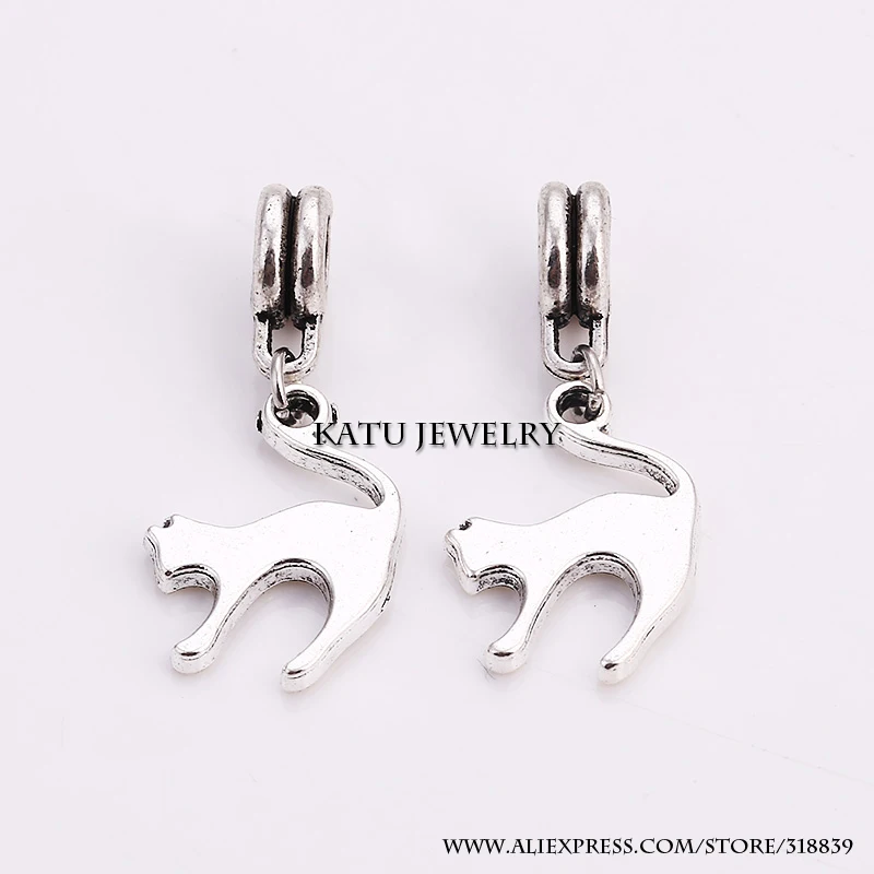 Тибетские серебряные металлические животные бусины кошка Fit Pandora амулеты DIY
