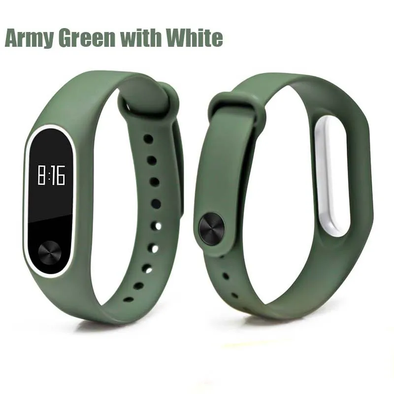 Army green white BOORUI mi band 2 ремешок двойной цвет mi Группа 2 аксессуары pulseira mi Группа 2 ремешок замена силиконовый браслет для xiaomi mi2 умный Браслет - Цвет: Army green white