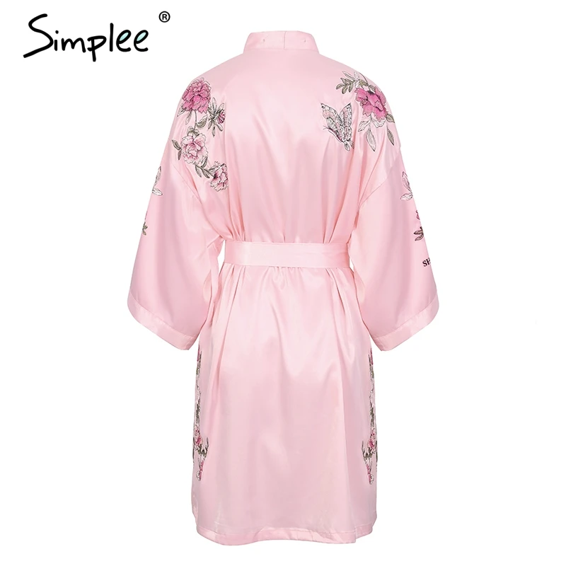 Милая Элегантная пижама кимоно халат розовый цветочный одежда с вышивкой
