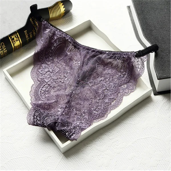 Grey Purple VDOGRIR сексуальные женские модные бесшовные трусики кружевные трусы стринги Нижнее белье женские открытые трусики женские сексуальные стринги - Цвет: Grey Purple