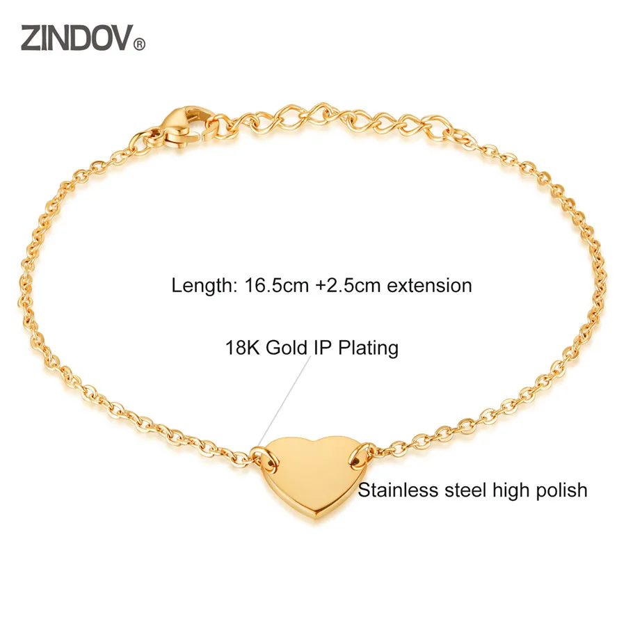ZINDOV Heart Bracelet Women Rose Gold Stainless Steel Jewelry Simple Ladies Girls Accessory Bracelets 2019 | Украшения и