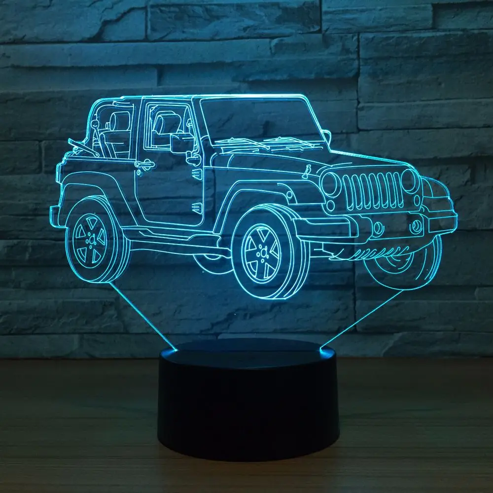 3D LED ночник для автомобиля джип Форма USB прикроватная тумбочка спальни настольная