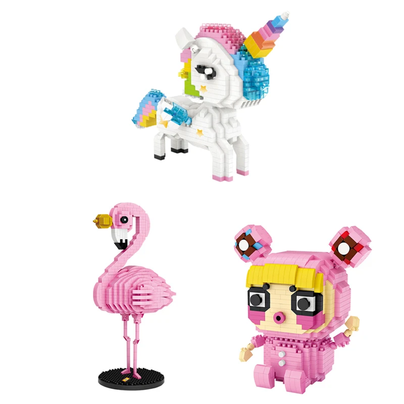 LWKO алмазные блоки Радужный Единорог Фламинго фигурка мультфильм красочные