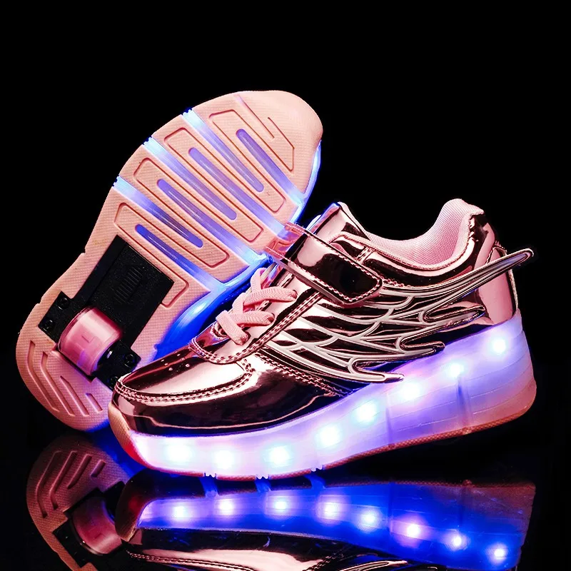 

New Pink Silver USB Charging Fashion Girls Boys LED Light Roller Skate Shoes For Children Kids Sneakers With Wheels One wheels
