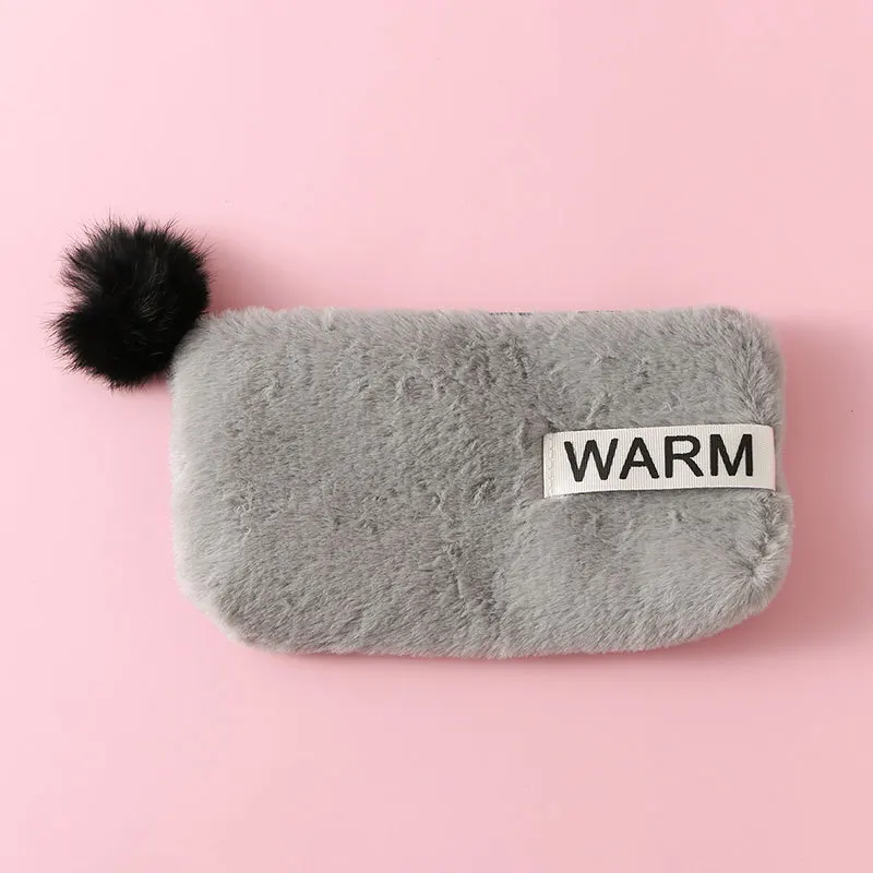 1 Pc Plush Pencil Bag Winter Warm Fur Furry Candy Color Cases With Hairball Zipper For Student School Office Supply | Канцтовары для
