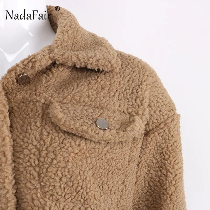 Nadafair/свободные пальто из искусственного меха ягненка для женщин; большие размеры; Повседневный зимний плюшевый пиджак; пальто; Верхняя одежда; пальто Veste Fourrur