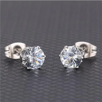 316 l stainless steel with aaa clean round zircon stud earrings size from 2mm to 8mm titanium jewelry