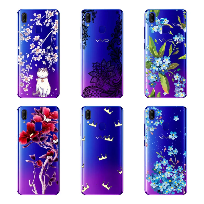 ДЛЯ vivo Y95 Y91 чехол силиконовая задняя крышка-Чехол черный живописи цветок мягкая