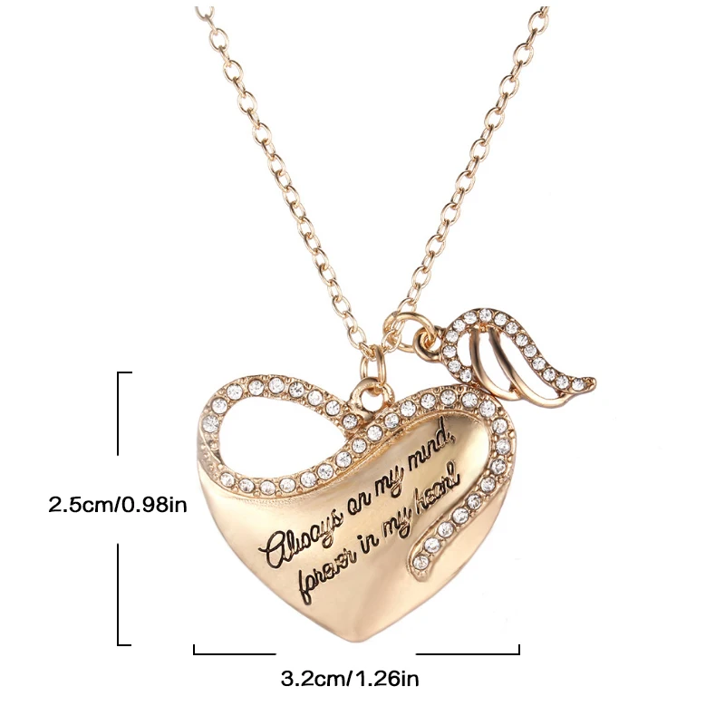 Золотое любовное сердце ожерелье с надписью angle wings для женщин подвеской модные