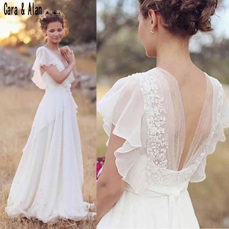 Пляж Бохо Свадебные платья для невесты стиль хиппи 2019 A-Line Boho vestido de noiva кружевной