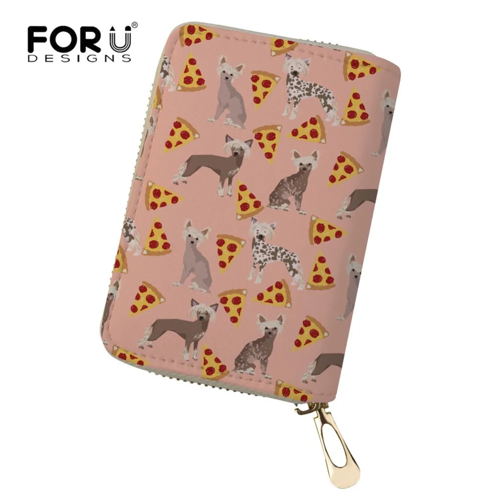 FORUDESIGNS держатель для кредитных карт с китайским рисунком пиццы кожаный ID чехол