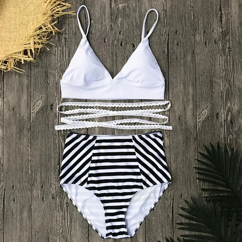 Женский купальник с высокой талией белый пуш ап принтом пляжная одежда