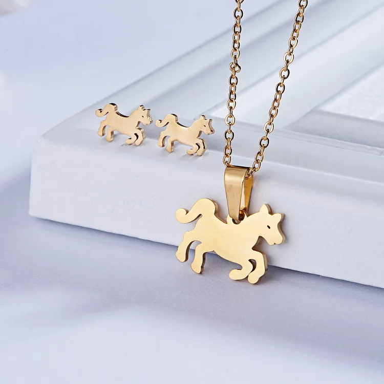 Нержавеющая сталь Neckalce золотая серьга с лошадью набор украшений для женщин дети