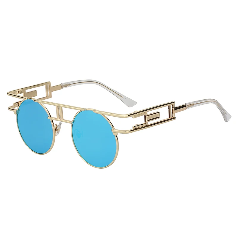 Gold w blue mirror Стимпанк круглое солнцезащитное стекло es для женщин и мужчин покрытие солнцезащитное стекло вдохновленное уникальное 80 ретро стекло es для женщин и девочек Feminino - Цвет линз: Gold w blue mirror