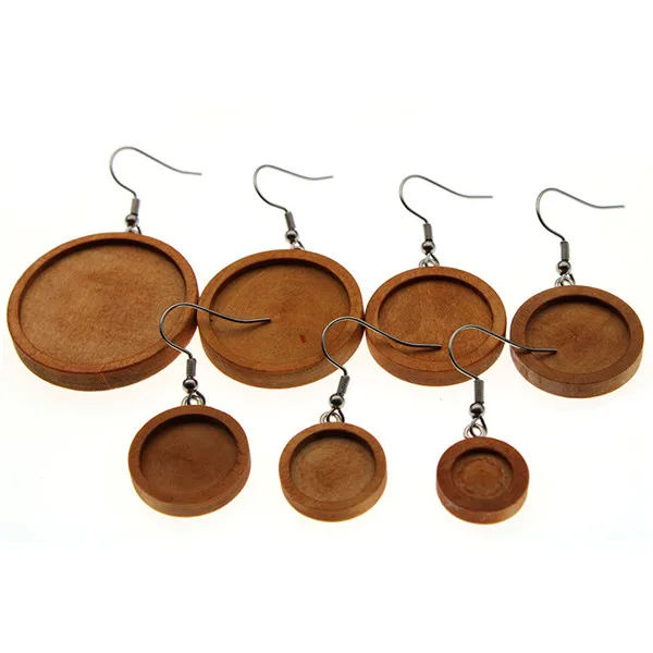 light brown 10 шт. 12 20 25 мм крючки для серьг из нержавеющей стали круглый дерево Кабошон ободок для камеи Настройки пустые серьги База поставки для ювелирных изделий - Цвет: light brown