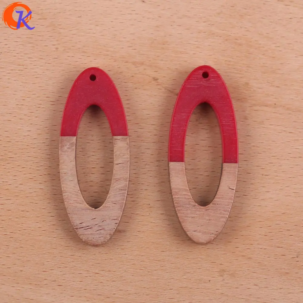 Red Сердечный дизайн 30 шт 19*49 мм аксессуары для ювелирных изделий/DIY Изготовление сережек/натуральное дерево и смола/Овальная форма/ручная работа/фурнитура для сережек - Цвет: Red