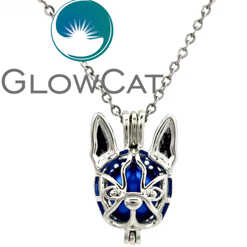 

GLOWCAT KK690 Pet Puppy Boston Terrier Beads Cage Locket Pendant Perfume Essential Oil Diffuser Pearl Cage Chihuahua Necklace