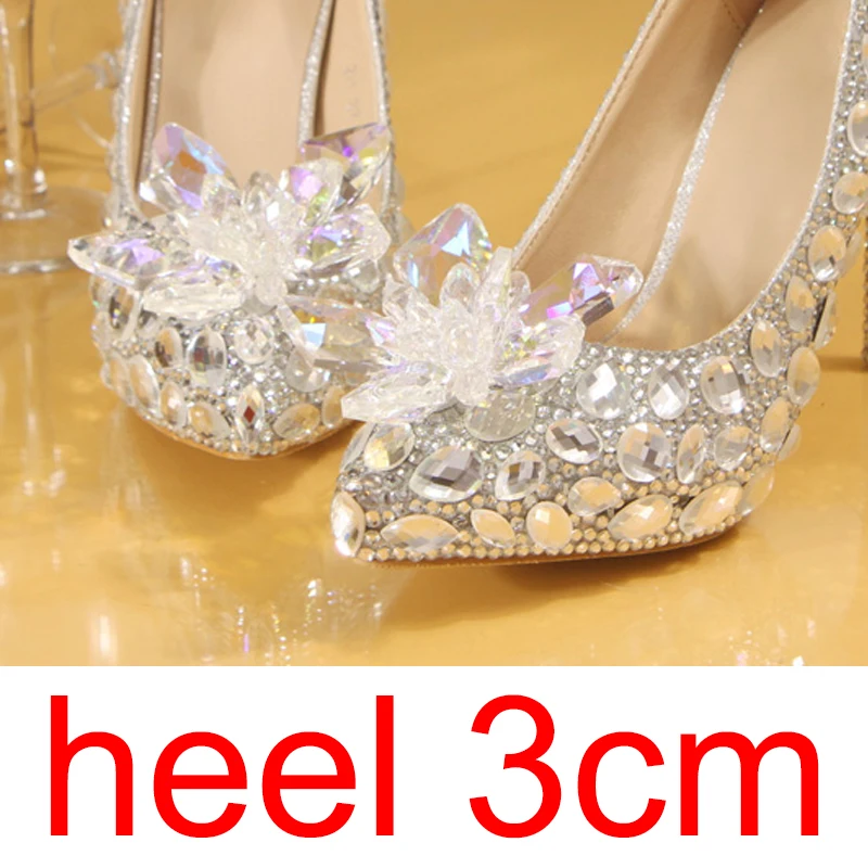 big heel 3cm Серебристые Свадебные туфли, украшенные кристаллами Стразы Украшенные жемчугом и Для женщин насосы острый носок туфли на высоком каблуке вечерние, банкетов, под вечернее платье, платье подружки невесты - Цвет: big heel 3cm