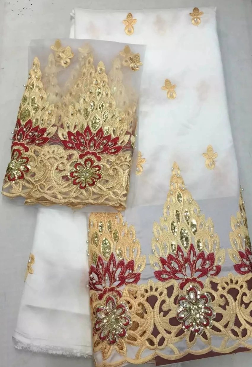 Белый и золотой 5 ярдов Африки Джордж Ткань + 2 французский чистая кружево