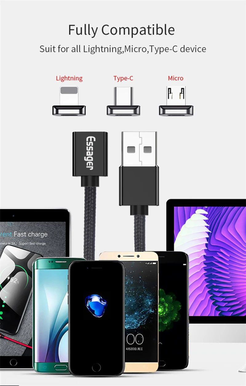 Магнитный кабель Micro USB для синхронизации данных нейлоновый Плетеный светодиодный индикатор магнитное зарядное устройство, кабель с поддержкой зарядки для большинства популярных Android
