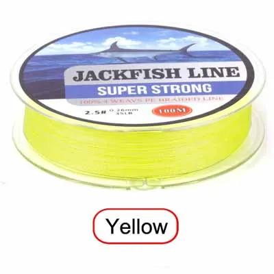 Цвет: желтый JACKFISH 100 м 4 нити PE плетеная леска с подарком 10-80LB PE леска с посылка для ловли карпа в соленой воде - Цвет: Цвет: желтый