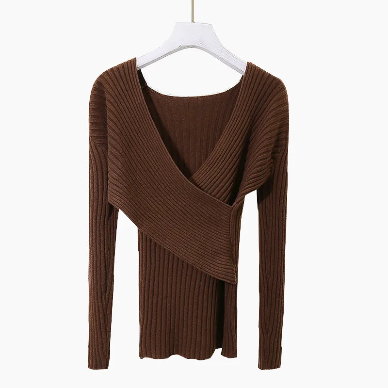 Korobov Solid Criss-Cross Women Tops Sweaters Long Sleeve V-neck Sueter Mujer Pullovers Autumn Winter Thick Warm Knitwear 51205 | Женская
