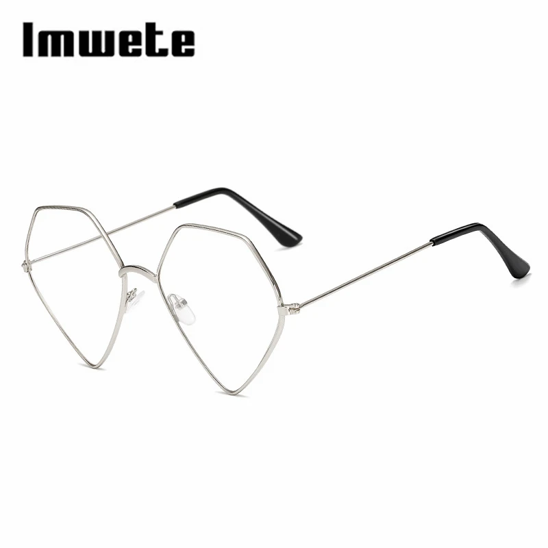 Imwete, большие размеры, прозрачные, винтажные, алмазные, полигон, женские очки, оправа, анти-голубые лучи, линзы, женские Украшения, оправа для очков - Цвет оправы: Серебристый