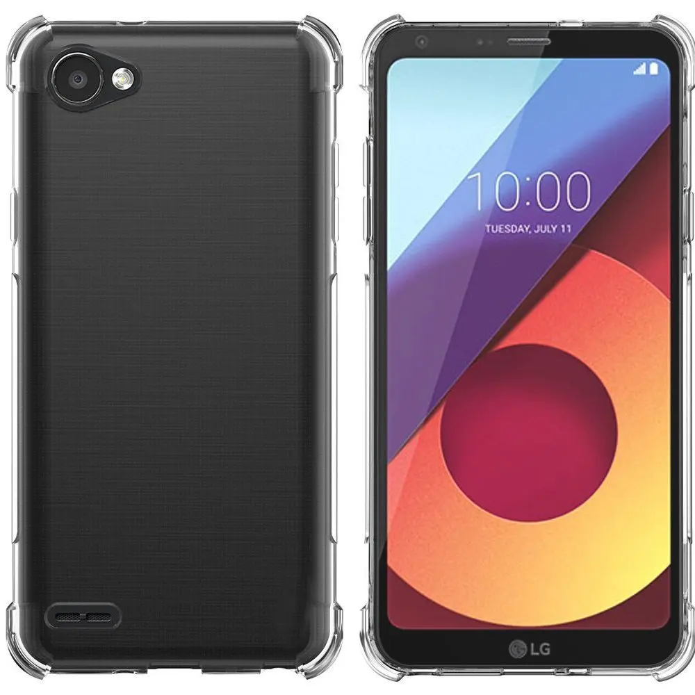 For LG Q6 Case Plus Cover Tempered Glass +Clear Soft TPU Drop Cushion Full Protective Q6a Q6+M700 |