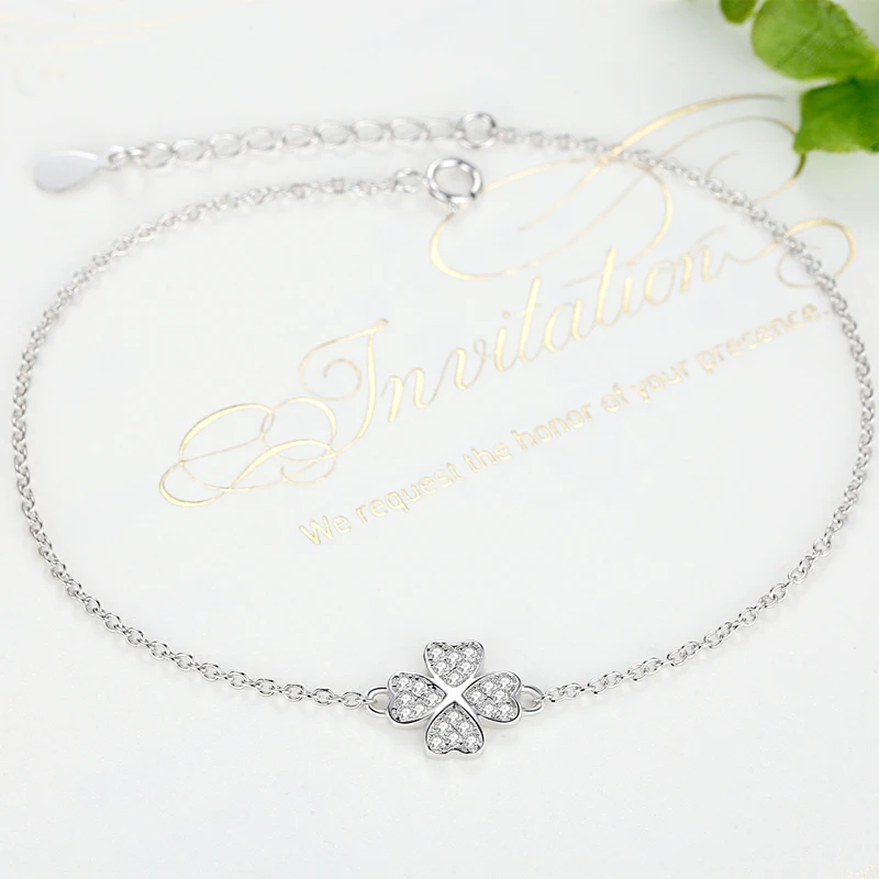 ELESHE Fashion 925 Sterling Silver Faith Cross Heart Clover Charm Bracelet Crystal Zircon Link Chain for Women Jewelry | Украшения и