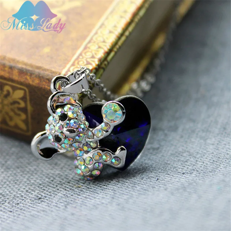 Miss Lady розовое золото цвет стразы милый синий коала Медведь Сердце ожерелья 2021
