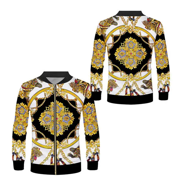 gold chain jackets Новинка, бейсбольные куртки на молнии с 3d принтом в виде золотой цепочки, мужская и женская уличная куртка в стиле хип-хоп, университетская куртка, пальто на заказ, S-6XL - Цвет: gold chain jackets